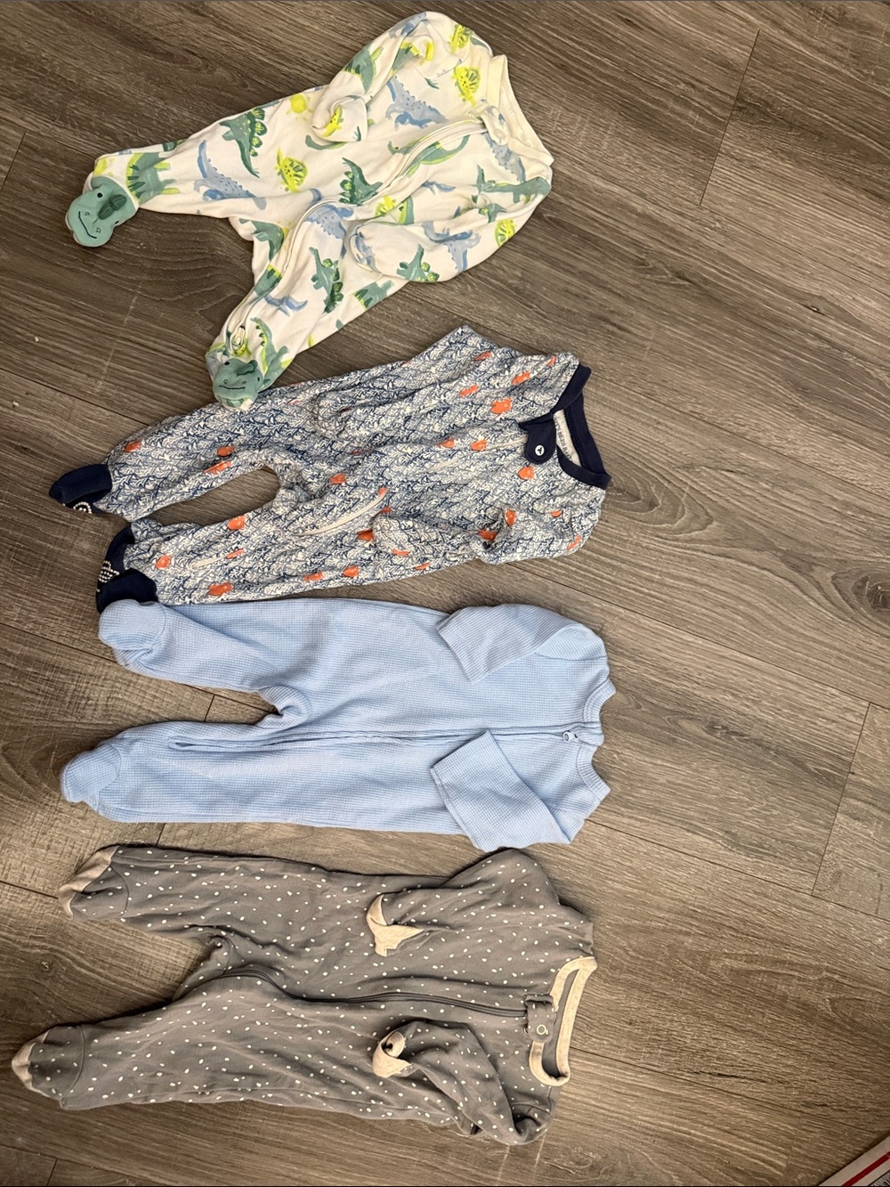 Baby Footed One-Piece Sleepers - Multi Color Pack (Dinosaur, Blue, Gray, Navy)